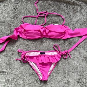 NWOT Plunge hot pink bikini top and green
